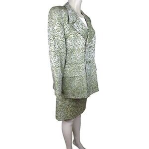 Escada Couture Silver Jacquard Skirt Suit Women’s Size 42 Green White Germany